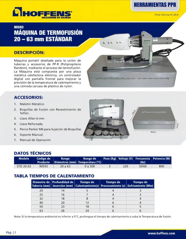 MAQUINA TERMOFUSORA DIGITAL 20 A 63 MM CON DADOS ESTANDAR 800 W - Imagen 3
