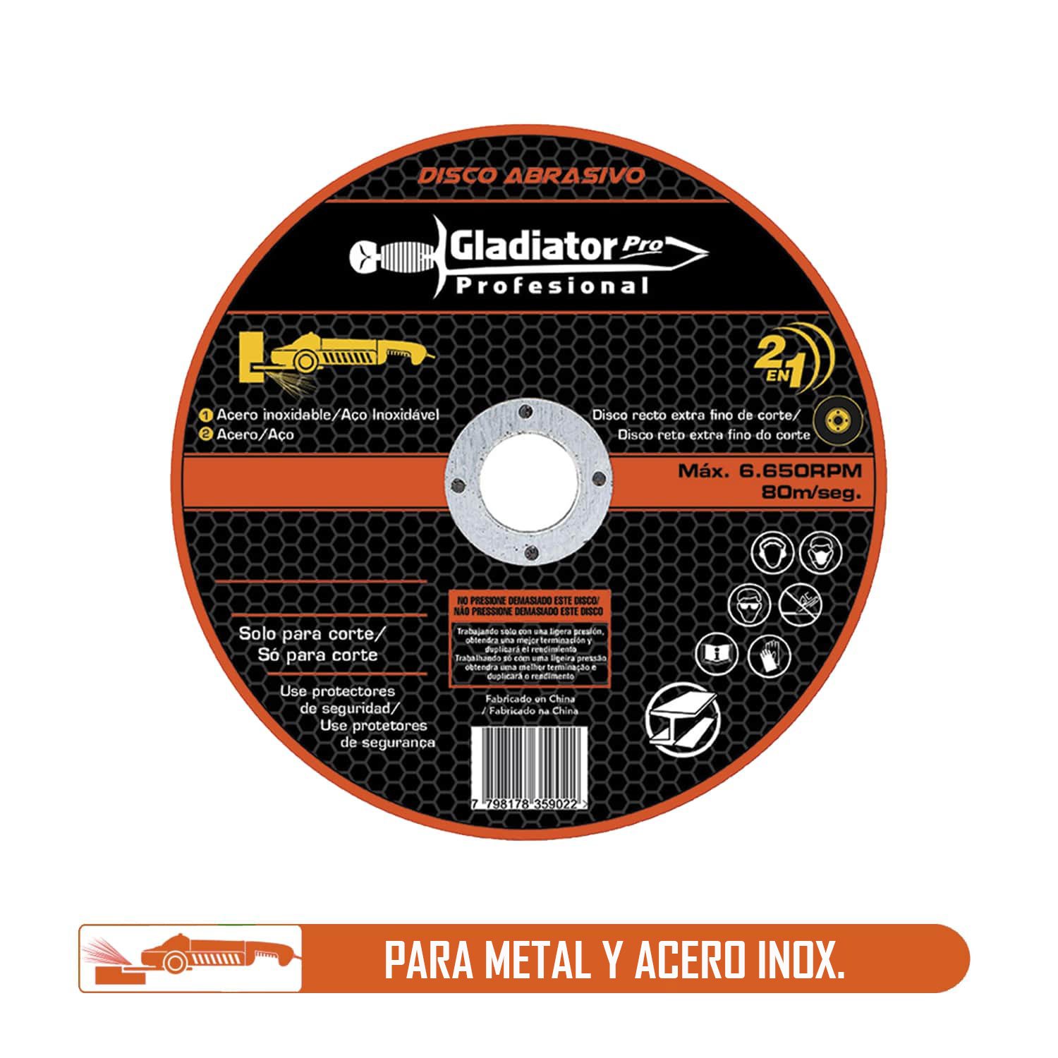 DISCO CORTE METAL 7' 1.8 MM DELGADO GLADIATOR