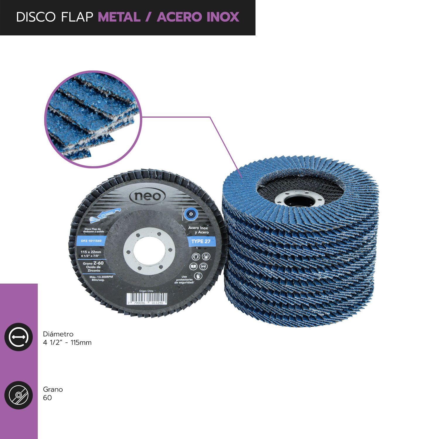 DISCO TRASLAPADO OX.ZIRCONIO G60 ACERO INOX (AZUL) - Imagen 2
