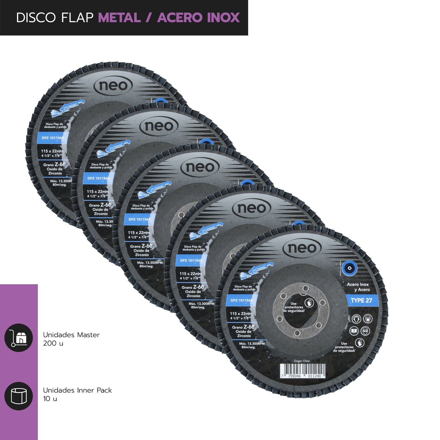 DISCO TRASLAPADO OX.ZIRCONIO G60 ACERO INOX (AZUL) - Imagen 3