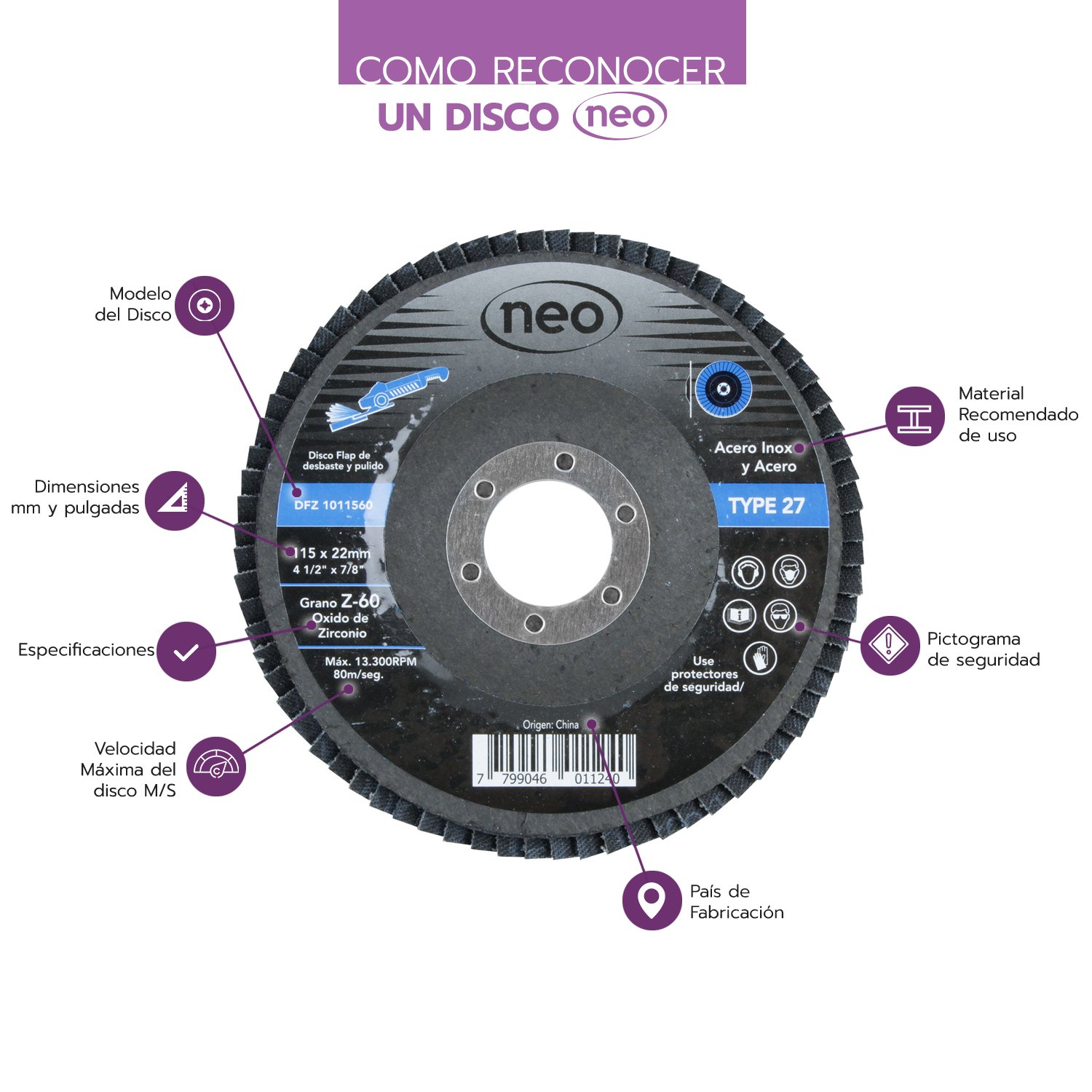 DISCO TRASLAPADO OX.ZIRCONIO G60 ACERO INOX (AZUL) - Imagen 4