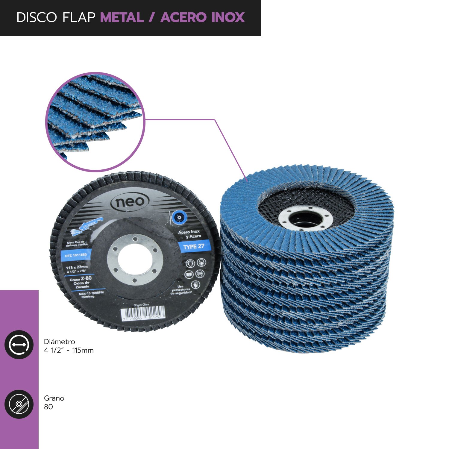 DISCO TRASLAPADO OX.ZIRCONIO G80 ACERO INOX (AZUL) - Imagen 2