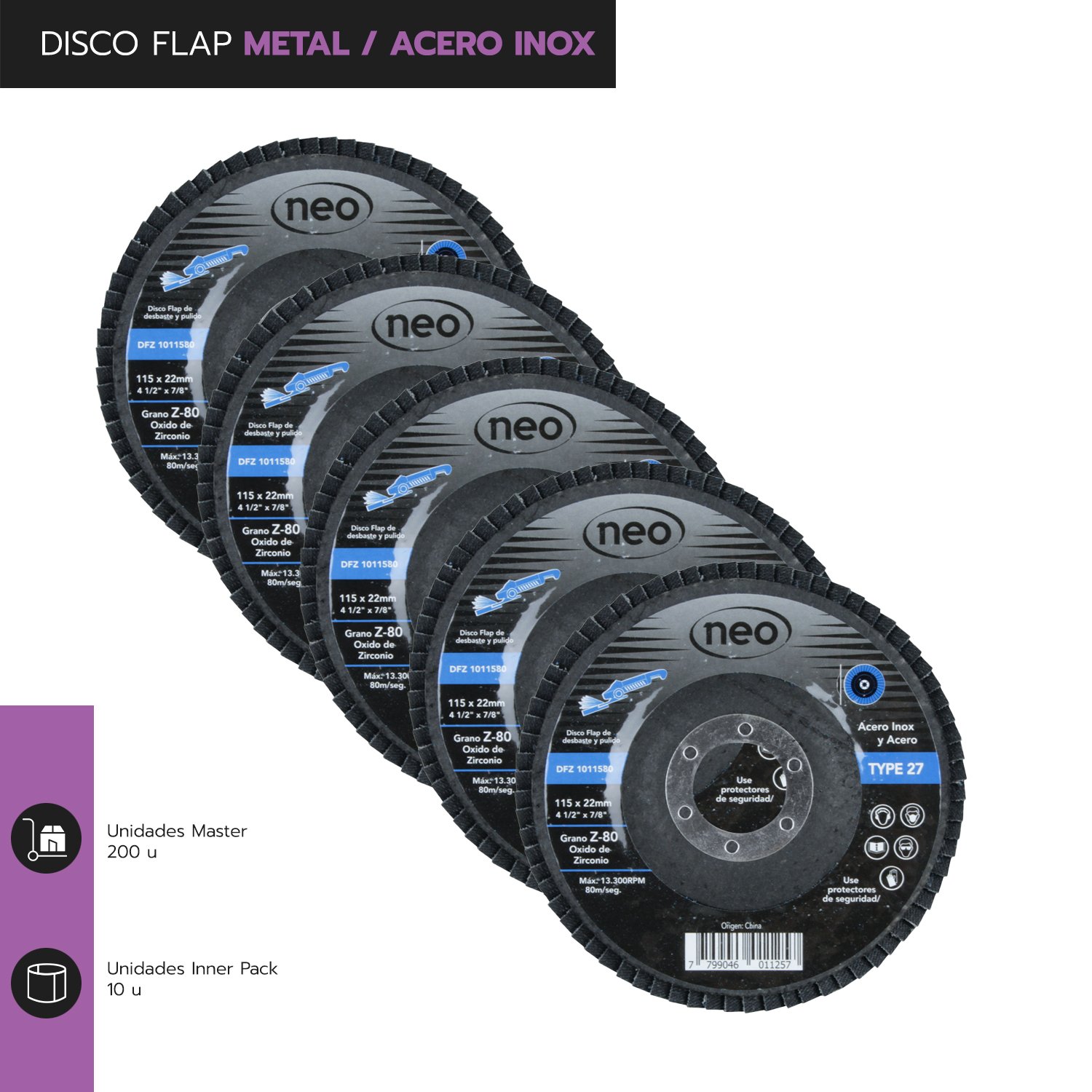 DISCO TRASLAPADO OX.ZIRCONIO G80 ACERO INOX (AZUL) - Imagen 3