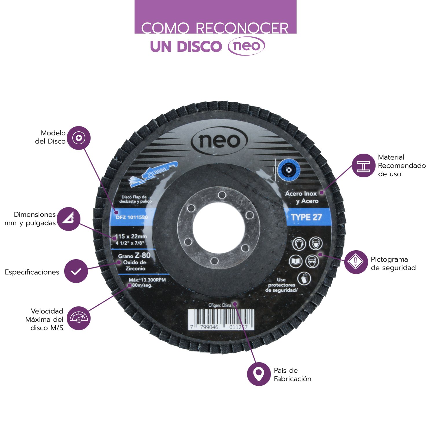 DISCO TRASLAPADO OX.ZIRCONIO G80 ACERO INOX (AZUL) - Imagen 4