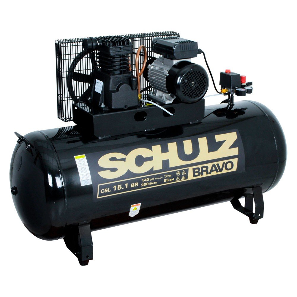 COMPRESOR DE AIRE INDUSTRIAL 200 LITROS 3HP 220V SCHULZ BRAVO TALLER MECÁNICO