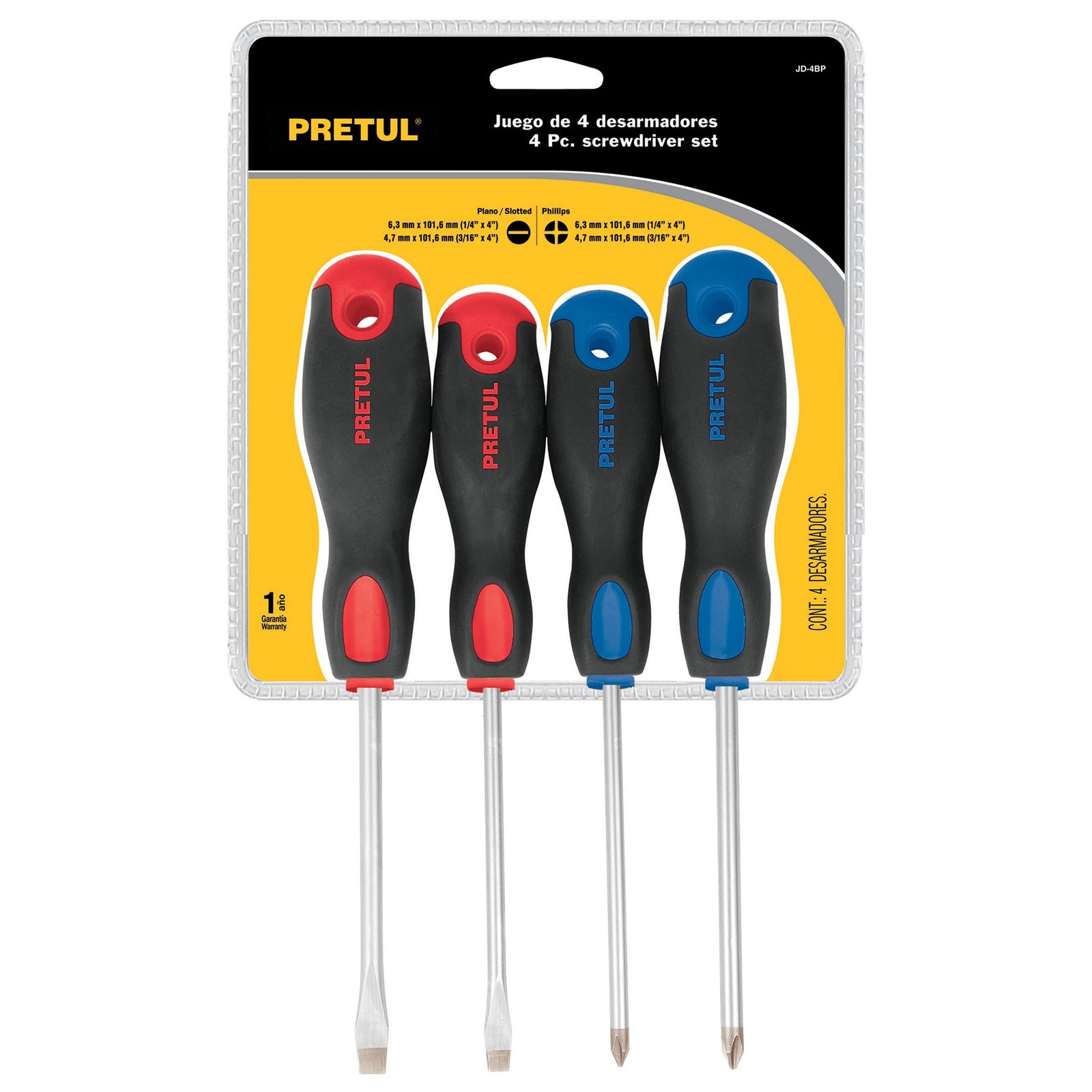 JGO ATORNILLADORES 4PZAS MAGNETIZADOS PRETUL