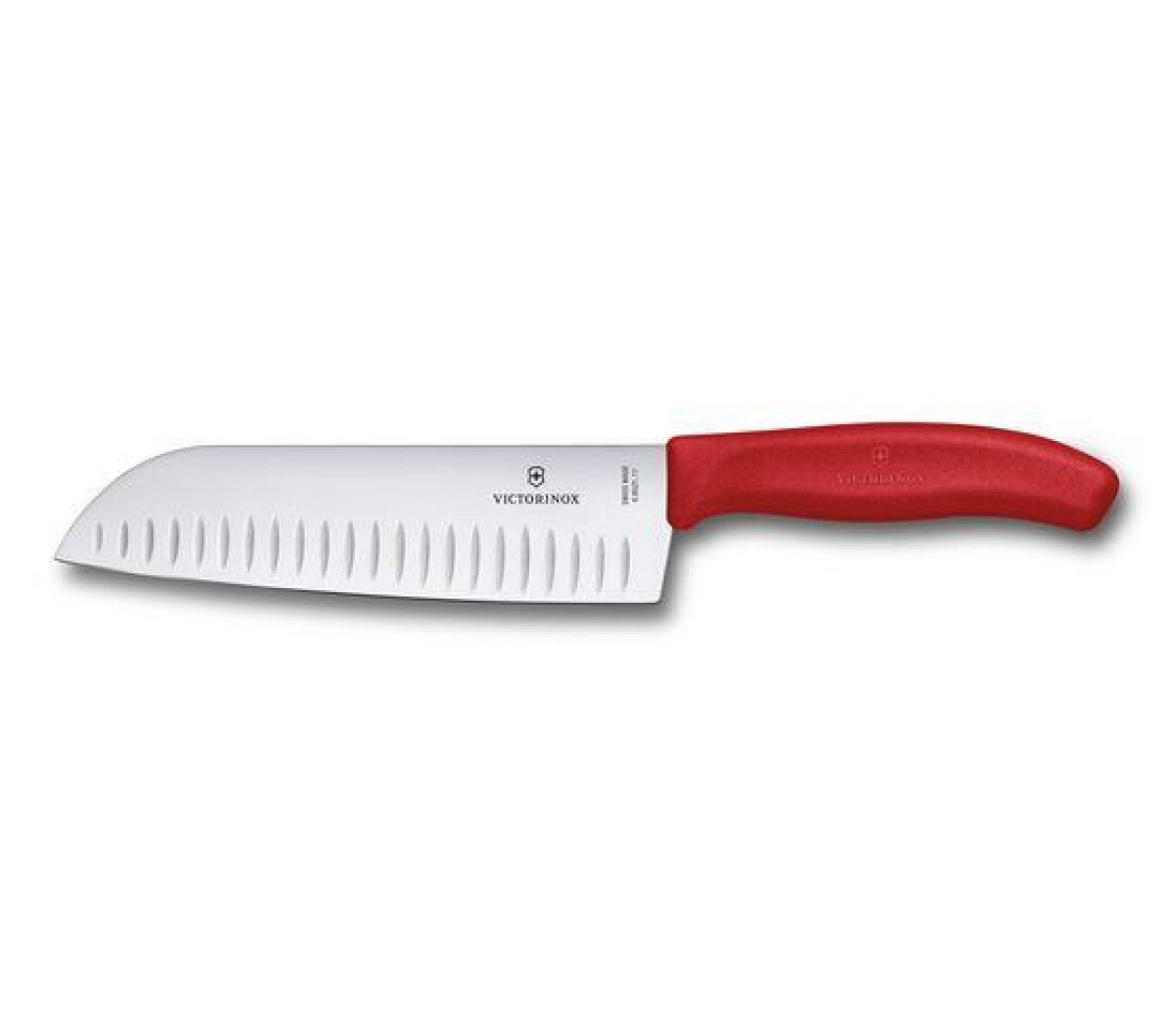 CUCHILLO SANTOKU 6.8521.17G (CAJA) HOJA ALVEOLADA M/ROJO 17CM VICTORINOX