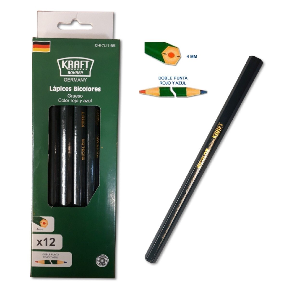 LAPIZ CARPINTERO BICOLOR KRAFT BOHRER GRUESO- CAJA 12 PZAS