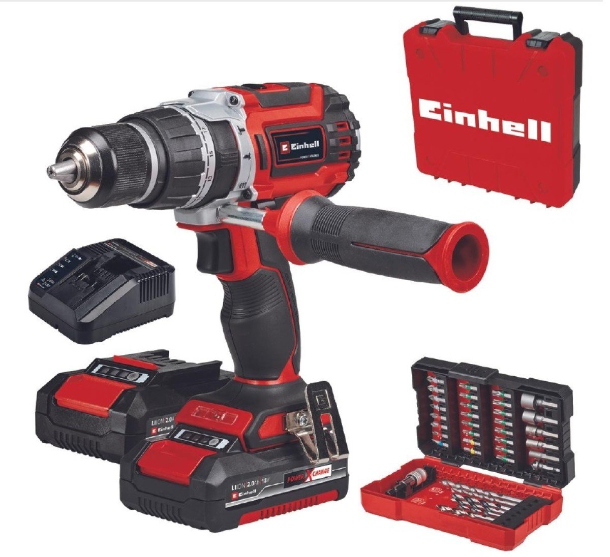 TALADRO PERCUTOR INALÁMBRICO |18 V | 60 NM| 13 MM | 2 X 2,0 AH, CARGADOR RÁPIDO + E-BOX + ACCESORIOS EINHELL