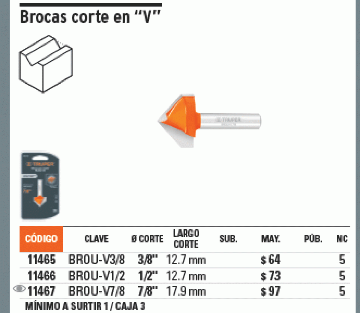 FRESA 11465 CORTE EN V 3/4"X1/2" TRUPER