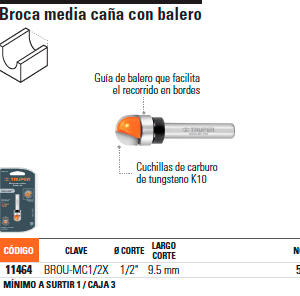FRESA 11464 MEDIA CAÑA CON BALERO 1/2"X3/8" TRUPER