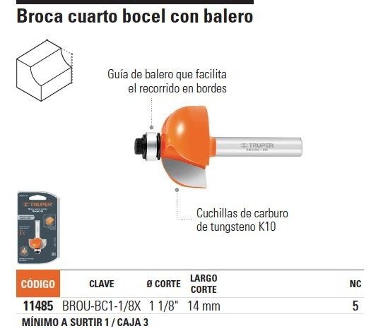 FRESA 11485 CUARTO BOCEL 1 1/8"X9/16" TRUPER