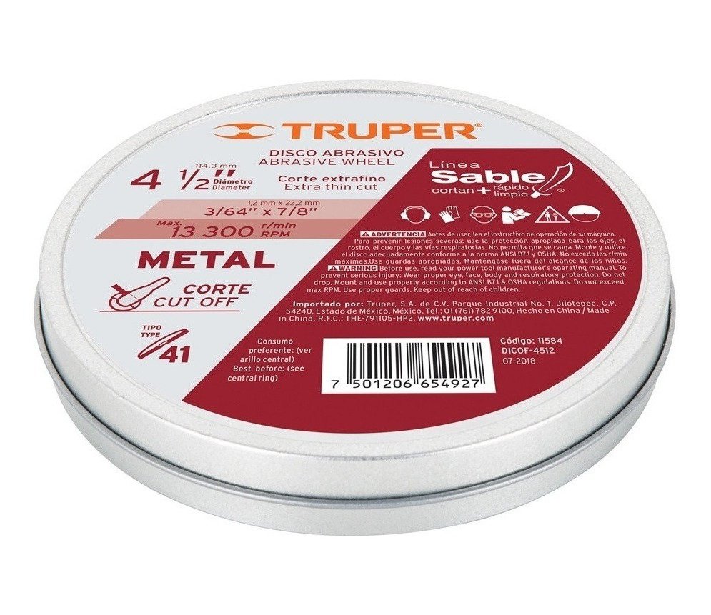 DISCO CORTE METAL 4 1/2 1MM DELGADO TRUPER (PACK 10UN)