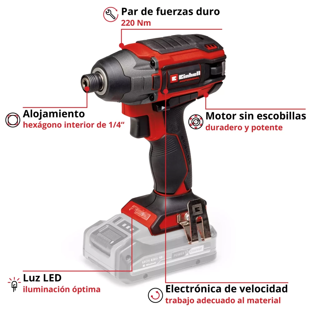 **ATORNILLADOR IMPACTO BRUSHLESS EINHELL 18V 220NM TP-CI 18/220 LI BL INALÁMBRICO SIN BATERÍA** - Imagen 2