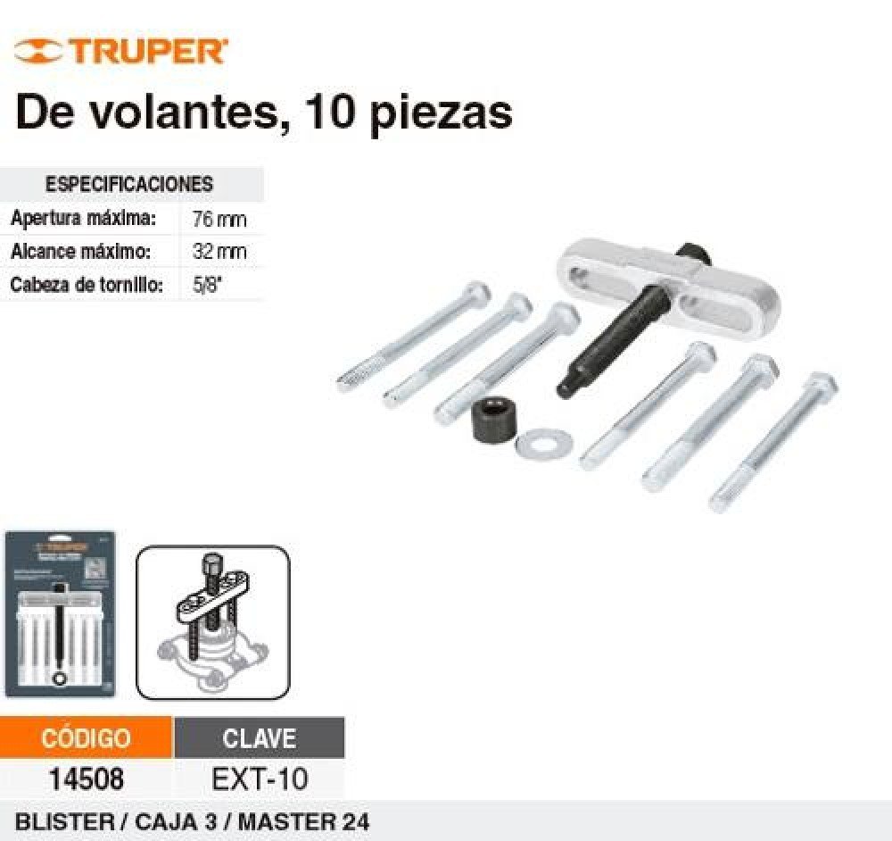 EXTRACTOR DE VOLANTES 10 PZAS TRUPER 14508 - Imagen 2